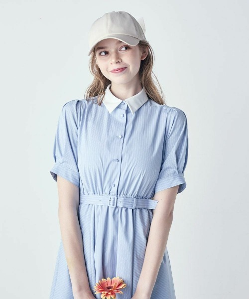 F i.n.t(フィント)の「バックラッフルストライプシャツワンピース/fint フィント(シャツワンピース・レディース・ベージュ/ライトブルー・FREE)」の9枚目の写真