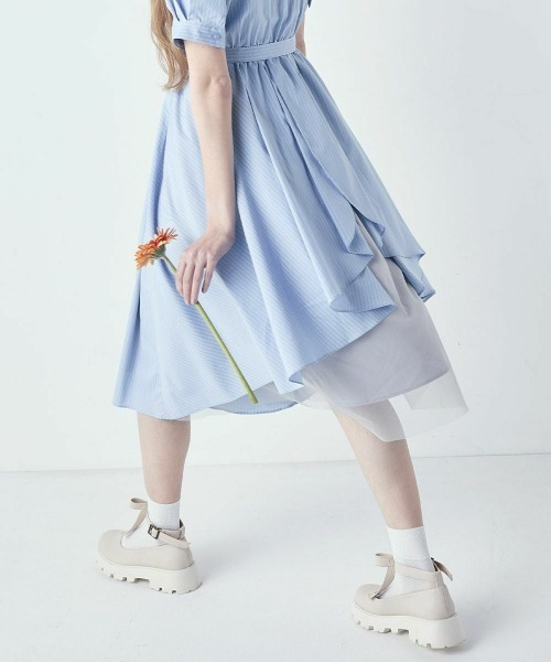 F i.n.t(フィント)の「バックラッフルストライプシャツワンピース/fint フィント(シャツワンピース・レディース・ベージュ/ライトブルー・FREE)」の10枚目の写真