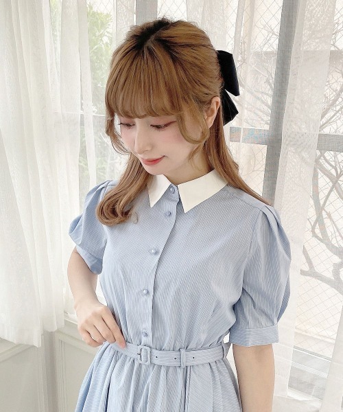 F i.n.t(フィント)の「バックラッフルストライプシャツワンピース/fint フィント(シャツワンピース・レディース・ベージュ/ライトブルー・FREE)」の14枚目の写真