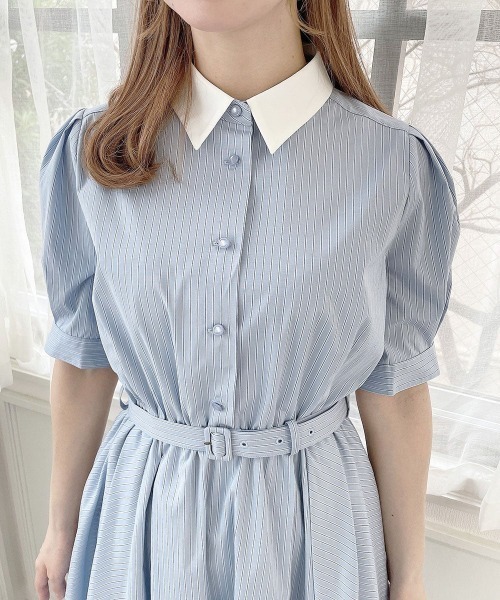 F i.n.t(フィント)の「バックラッフルストライプシャツワンピース/fint フィント(シャツワンピース・レディース・ベージュ/ライトブルー・FREE)」の15枚目の写真