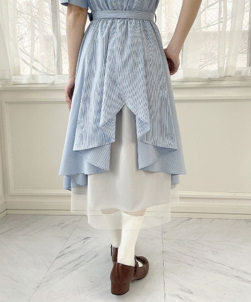 F i.n.t(フィント)の「バックラッフルストライプシャツワンピース/fint フィント(シャツワンピース・レディース・ベージュ/ライトブルー・FREE)」の18枚目の写真