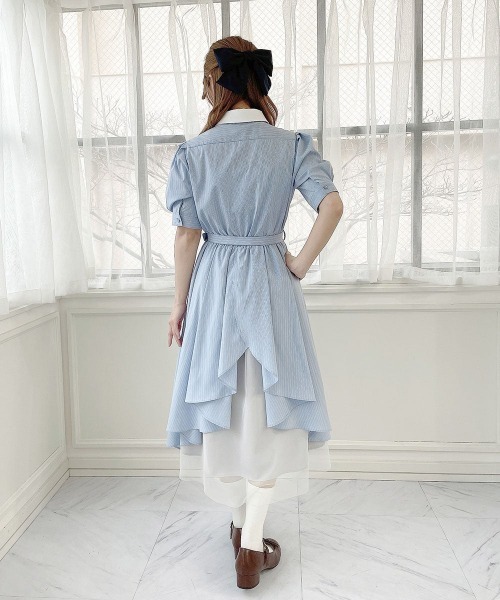 F i.n.t(フィント)の「バックラッフルストライプシャツワンピース/fint フィント(シャツワンピース・レディース・ベージュ/ライトブルー・FREE)」の19枚目の写真