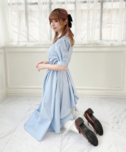 F i.n.t(フィント)の「バックラッフルストライプシャツワンピース/fint フィント(シャツワンピース・レディース・ベージュ/ライトブルー・FREE)」の20枚目の写真