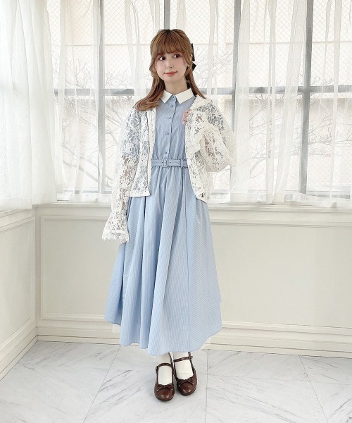 F i.n.t(フィント)の「バックラッフルストライプシャツワンピース/fint フィント(シャツワンピース・レディース・ベージュ/ライトブルー・FREE)」の21枚目の写真