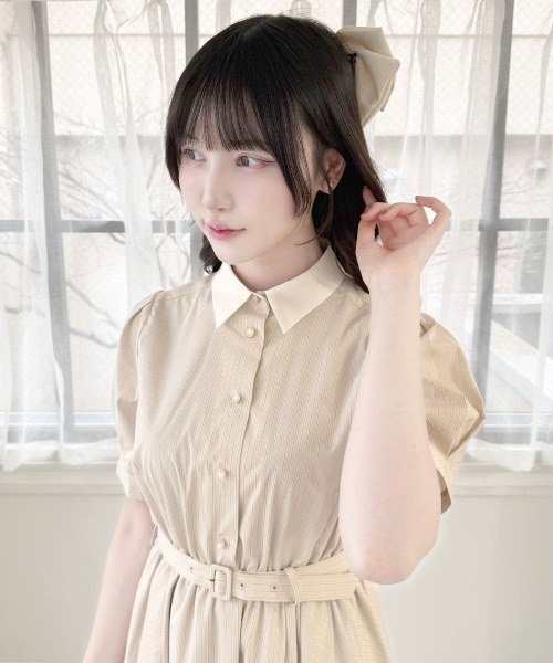 F i.n.t(フィント)の「バックラッフルストライプシャツワンピース/fint フィント(シャツワンピース・レディース・ベージュ/ライトブルー・FREE)」の12枚目の写真