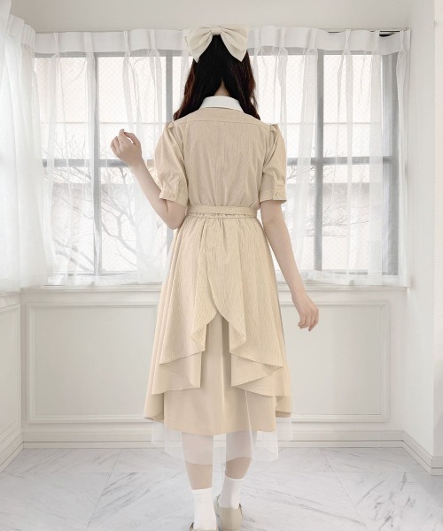 F i.n.t(フィント)の「バックラッフルストライプシャツワンピース/fint フィント(シャツワンピース・レディース・ベージュ/ライトブルー・FREE)」の13枚目の写真