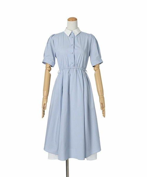 F i.n.t(フィント)の「バックラッフルストライプシャツワンピース/fint フィント(シャツワンピース・レディース・ベージュ/ライトブルー・FREE)」の4枚目の写真