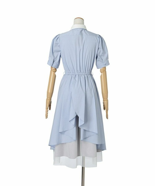 F i.n.t(フィント)の「バックラッフルストライプシャツワンピース/fint フィント(シャツワンピース・レディース・ベージュ/ライトブルー・FREE)」の5枚目の写真