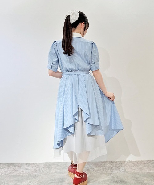 F i.n.t(フィント)の「バックラッフルストライプシャツワンピース/fint フィント(シャツワンピース・レディース・ベージュ/ライトブルー・FREE)」の3枚目の写真