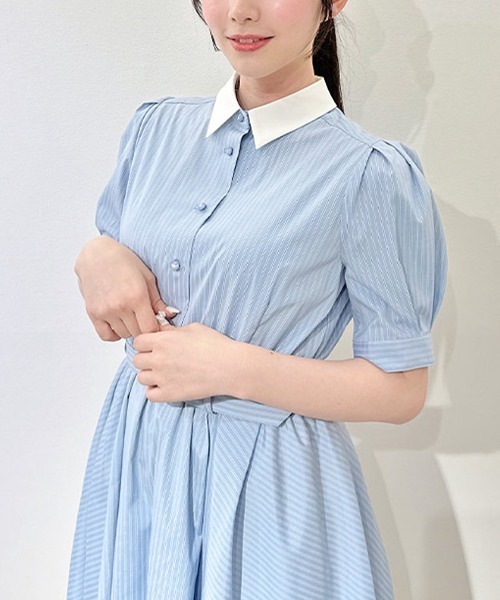 F i.n.t(フィント)の「バックラッフルストライプシャツワンピース/fint フィント(シャツワンピース・レディース・ベージュ/ライトブルー・FREE)」の7枚目の写真