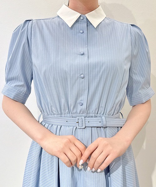 F i.n.t(フィント)の「バックラッフルストライプシャツワンピース/fint フィント(シャツワンピース・レディース・ベージュ/ライトブルー・FREE)」の8枚目の写真