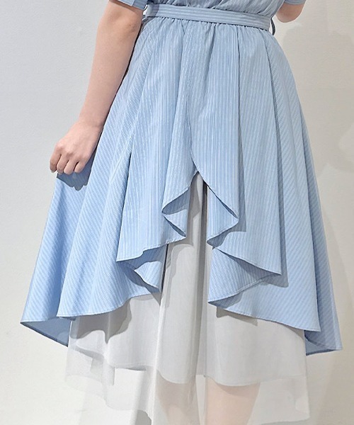 F i.n.t(フィント)の「バックラッフルストライプシャツワンピース/fint フィント(シャツワンピース・レディース・ベージュ/ライトブルー・FREE)」の9枚目の写真