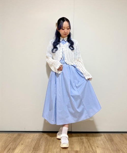 F i.n.t(フィント)の「バックラッフルストライプシャツワンピース/fint フィント(シャツワンピース・レディース・ベージュ/ライトブルー・FREE)」の10枚目の写真