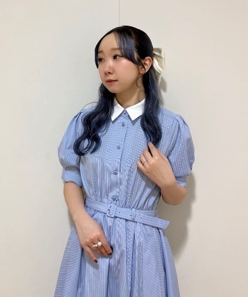 F i.n.t(フィント)の「バックラッフルストライプシャツワンピース/fint フィント(シャツワンピース・レディース・ベージュ/ライトブルー・FREE)」の15枚目の写真