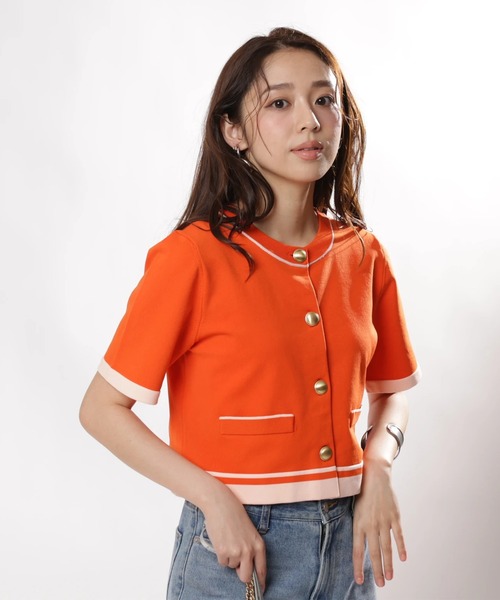 JUSGLITTY(ジャスグリッティー)の「ラインジャケットライクカーデ(ニット/セーター・レディース・ホワイト/ネイビー/オレンジ・2)」の9枚目の写真