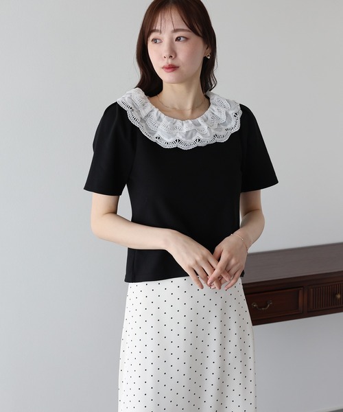 BLUEEAST(ブルーイースト)の「エンブロイダリーレースカットソー(Tシャツ/カットソー・レディース・ブラック/アイボリー・MEDIUM)」の18枚目の写真