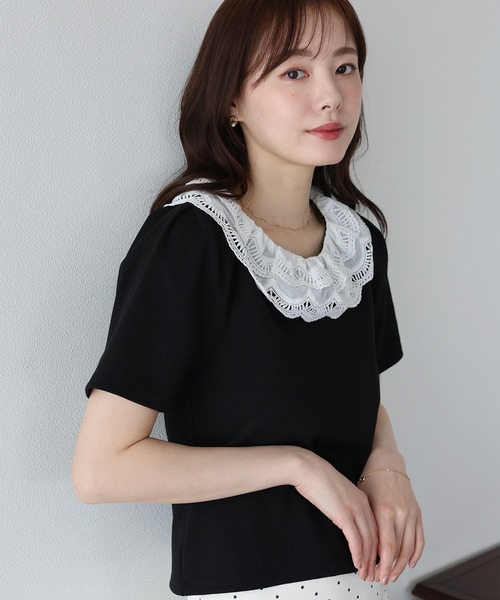 BLUEEAST(ブルーイースト)の「エンブロイダリーレースカットソー(Tシャツ/カットソー・レディース・ブラック/アイボリー・MEDIUM)」の22枚目の写真