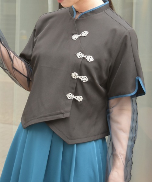 axes femme（アクシーズファム）の「チャイナボタンショートブラウス（シャツ/ブラウス・レディース・ブラック/ブルーグリーン/ホワイト・FREE）」の2枚目の写真