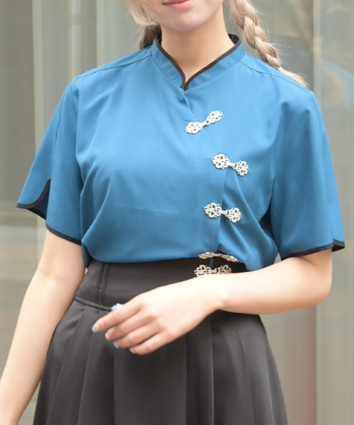 axes femme（アクシーズファム）の「チャイナボタンショートブラウス（シャツ/ブラウス・レディース・ブラック/ブルーグリーン/ホワイト・FREE）」の18枚目の写真