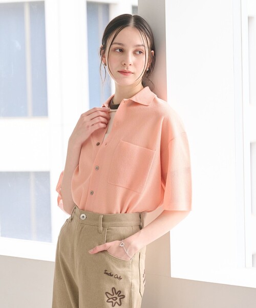 BEAUTY&YOUTH UNITED ARROWS（ビューティーアンドユースユナイテッドアローズ）の「ミラノリブ ショートスリーブ シャツカーディガン ウォッシャブル（カーディガン/ボレロ・レディース・オフホワイト/ブラック/シャーベット・FREE）」の4枚目の写真