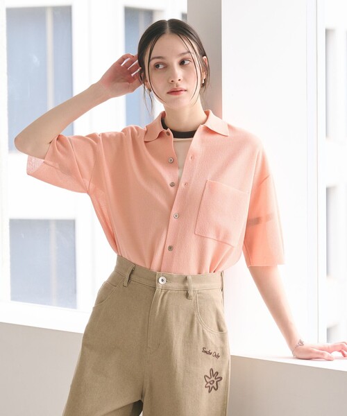 BEAUTY&YOUTH UNITED ARROWS（ビューティーアンドユースユナイテッドアローズ）の「ミラノリブ ショートスリーブ シャツカーディガン ウォッシャブル（カーディガン/ボレロ・レディース・オフホワイト/ブラック/シャーベット・FREE）」の5枚目の写真
