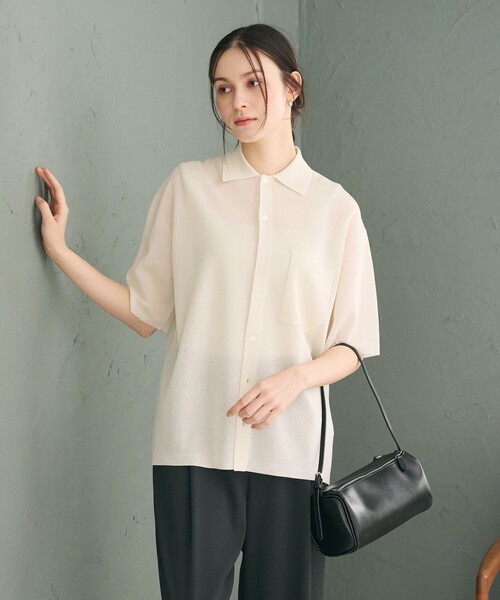BEAUTY&YOUTH UNITED ARROWS（ビューティーアンドユースユナイテッドアローズ）の「ミラノリブ ショートスリーブ シャツカーディガン ウォッシャブル（カーディガン/ボレロ・レディース・オフホワイト/ブラック/シャーベット・FREE）」の8枚目の写真