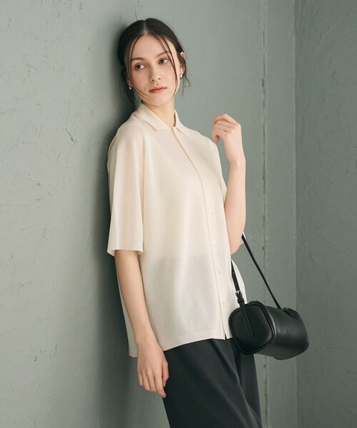 BEAUTY&YOUTH UNITED ARROWS（ビューティーアンドユースユナイテッドアローズ）の「ミラノリブ ショートスリーブ シャツカーディガン ウォッシャブル（カーディガン/ボレロ・レディース・オフホワイト/ブラック/シャーベット・FREE）」の9枚目の写真