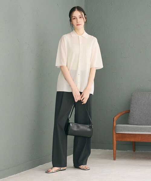 BEAUTY&YOUTH UNITED ARROWS（ビューティーアンドユースユナイテッドアローズ）の「ミラノリブ ショートスリーブ シャツカーディガン ウォッシャブル（カーディガン/ボレロ・レディース・オフホワイト/ブラック/シャーベット・FREE）」の11枚目の写真