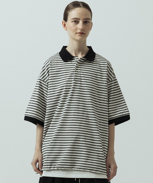 SLICK（スリック）の「【SLICK/スリック】Multi Border Drawstring Polo/マルチボーダー ドローストリング ポロ（ポロシャツ・メンズ・ホワイト/レッド・1/2）」の3枚目の写真