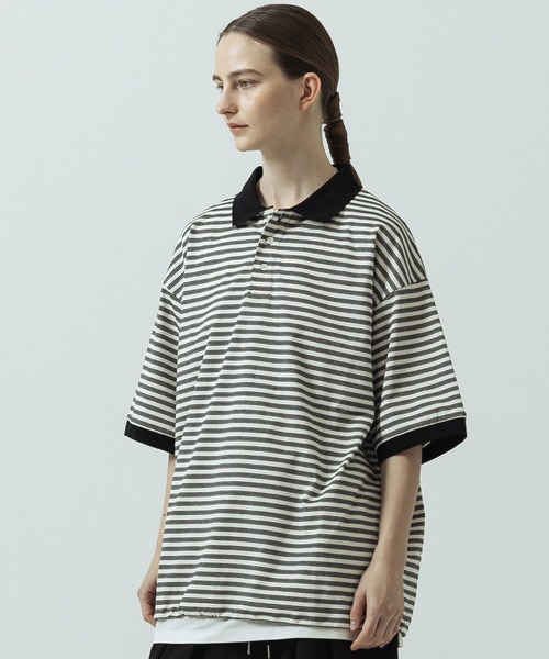 SLICK（スリック）の「【SLICK/スリック】Multi Border Drawstring Polo/マルチボーダー ドローストリング ポロ（ポロシャツ・メンズ・ホワイト/レッド・1/2）」の4枚目の写真