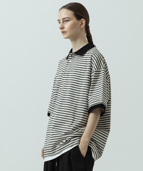 SLICK（スリック）の「【SLICK/スリック】Multi Border Drawstring Polo/マルチボーダー ドローストリング ポロ（ポロシャツ・メンズ・ホワイト/レッド・1/2）」の5枚目の写真
