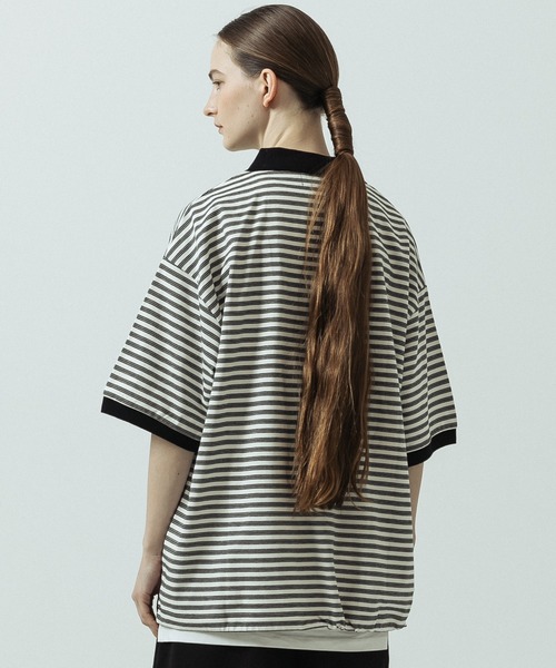 SLICK（スリック）の「【SLICK/スリック】Multi Border Drawstring Polo/マルチボーダー ドローストリング ポロ（ポロシャツ・メンズ・ホワイト/レッド・1/2）」の8枚目の写真