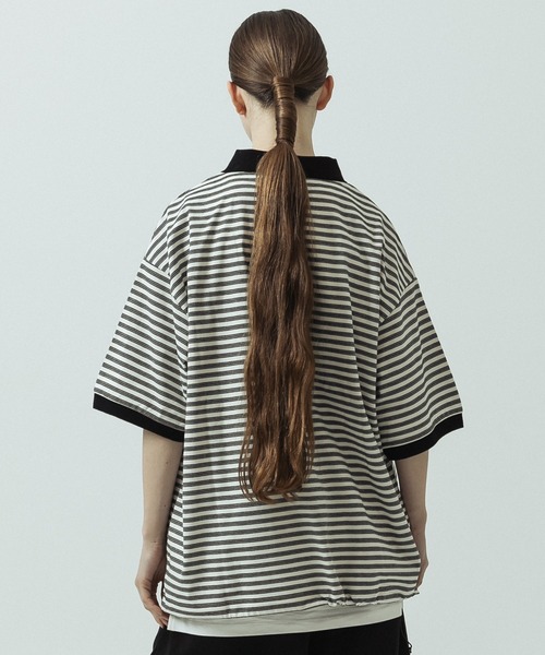 SLICK（スリック）の「【SLICK/スリック】Multi Border Drawstring Polo/マルチボーダー ドローストリング ポロ（ポロシャツ・メンズ・ホワイト/レッド・1/2）」の9枚目の写真