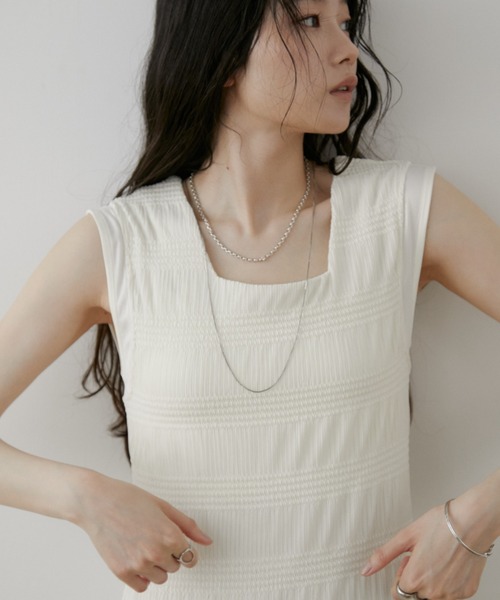 Aunt Marie's（アントマリーズ）の「シャーリングシアーワンピース（ワンピース・レディース・ホワイト/ブラック・FREE）」の5枚目の写真