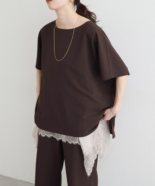 LARUTA(ラルータ)の「【LARUTA】カットジョーゼットショルダープルオーバー(Tシャツ/カットソー・レディース・ブラウン/ブラック/グレイッシュベージュ・FREE)」の3枚目の写真