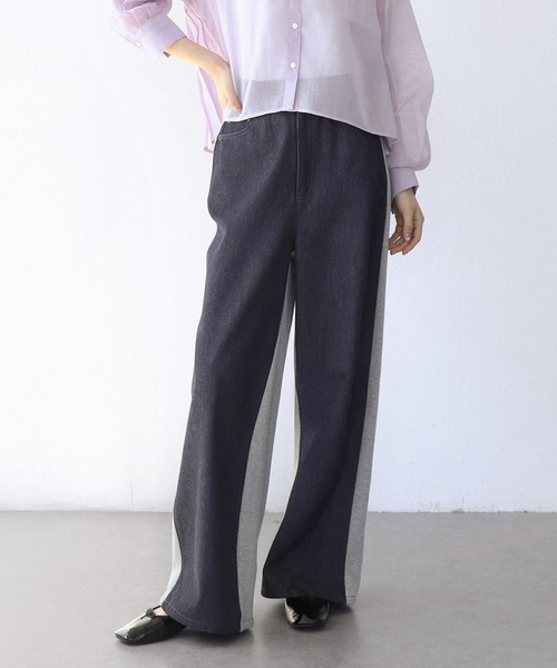 Jines（ジネス）の「デニム×裏毛ワイドパンツ（デニムパンツ・レディース・ブラック/インディゴブルー・38）」の2枚目の写真