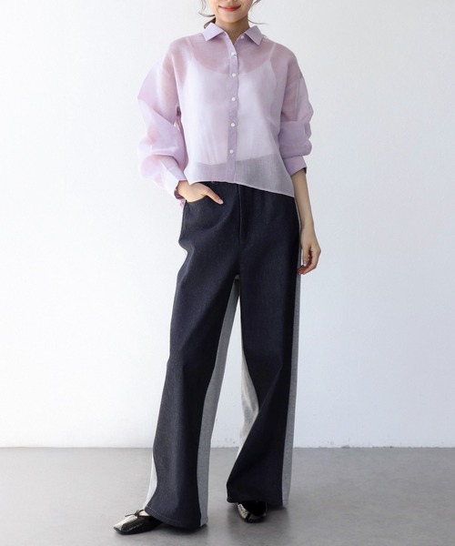Jines（ジネス）の「デニム×裏毛ワイドパンツ（デニムパンツ・レディース・ブラック/インディゴブルー・38）」の3枚目の写真