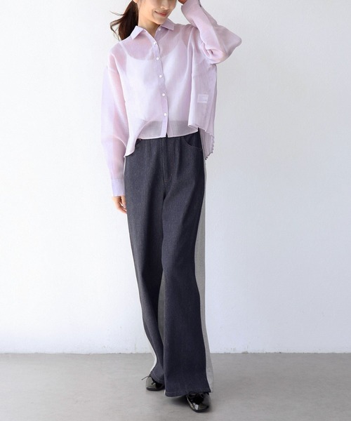Jines（ジネス）の「デニム×裏毛ワイドパンツ（デニムパンツ・レディース・ブラック/インディゴブルー・38）」の4枚目の写真