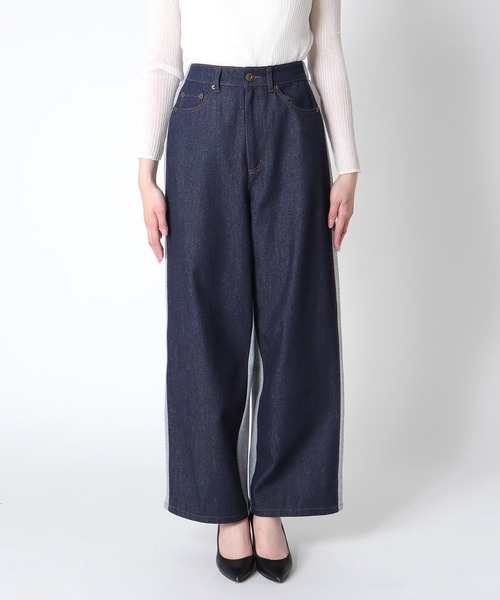Jines（ジネス）の「デニム×裏毛ワイドパンツ（デニムパンツ・レディース・ブラック/インディゴブルー・38）」の11枚目の写真
