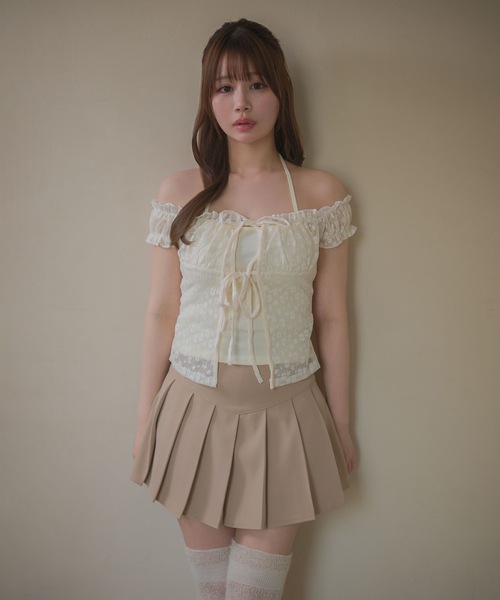 M DOLLY(エムドリー)の「High waist emmy pleats mini skirt / ハイウエストエミープリーツミニスカート(スカート・レディース・ベージュ/ブラック・S/M)」の11枚目の写真