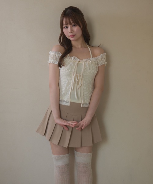 M DOLLY(エムドリー)の「High waist emmy pleats mini skirt / ハイウエストエミープリーツミニスカート(スカート・レディース・ベージュ/ブラック・S/M)」の12枚目の写真