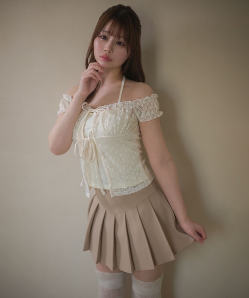 M DOLLY(エムドリー)の「High waist emmy pleats mini skirt / ハイウエストエミープリーツミニスカート(スカート・レディース・ベージュ/ブラック・S/M)」の13枚目の写真
