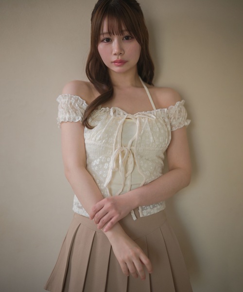 M DOLLY(エムドリー)の「High waist emmy pleats mini skirt / ハイウエストエミープリーツミニスカート(スカート・レディース・ベージュ/ブラック・S/M)」の14枚目の写真