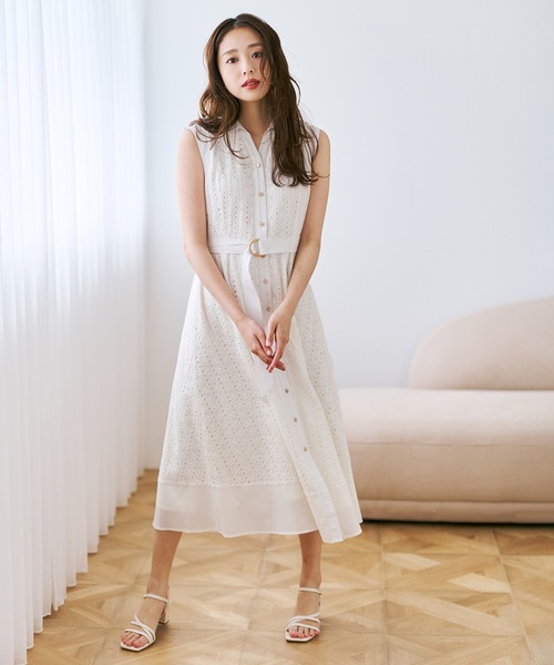MISCH MASCH(ミッシュマッシュ)の「2026春夏新作 総レースノースリシャツワンピース(シャツワンピース・レディース・ブルー/カーキ/ホワイト/ブラウン・S/M)」の2枚目の写真