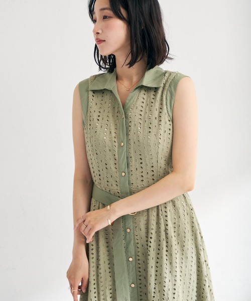 MISCH MASCH(ミッシュマッシュ)の「2026春夏新作 総レースノースリシャツワンピース(シャツワンピース・レディース・ブルー/カーキ/ホワイト/ブラウン・S/M)」の16枚目の写真