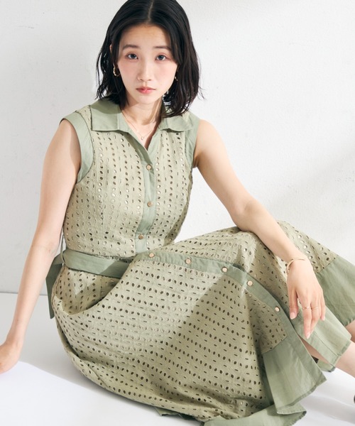 MISCH MASCH(ミッシュマッシュ)の「2026春夏新作 総レースノースリシャツワンピース(シャツワンピース・レディース・ブルー/カーキ/ホワイト/ブラウン・S/M)」の15枚目の写真