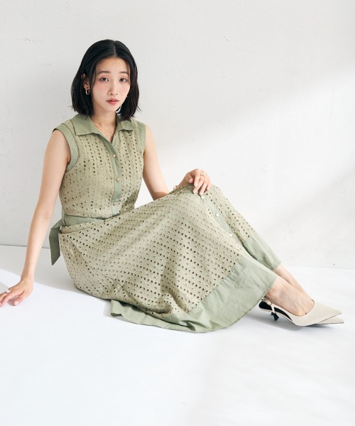 MISCH MASCH(ミッシュマッシュ)の「2026春夏新作 総レースノースリシャツワンピース(シャツワンピース・レディース・ブルー/カーキ/ホワイト/ブラウン・S/M)」の14枚目の写真