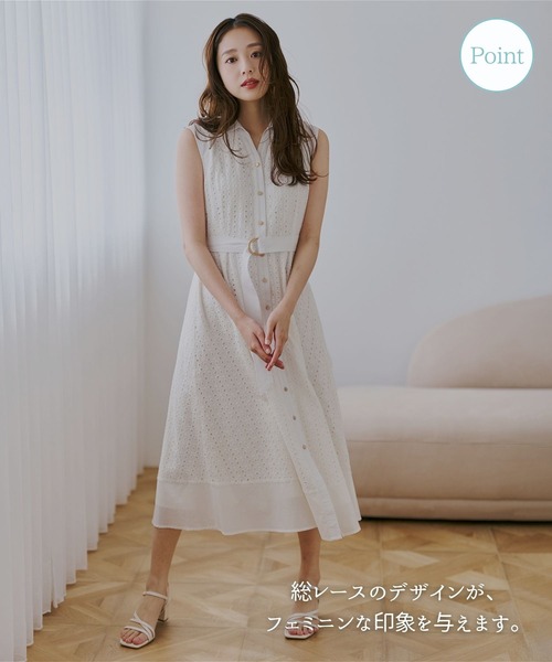 MISCH MASCH(ミッシュマッシュ)の「2026春夏新作 総レースノースリシャツワンピース(シャツワンピース・レディース・ブルー/カーキ/ホワイト/ブラウン・S/M)」の5枚目の写真