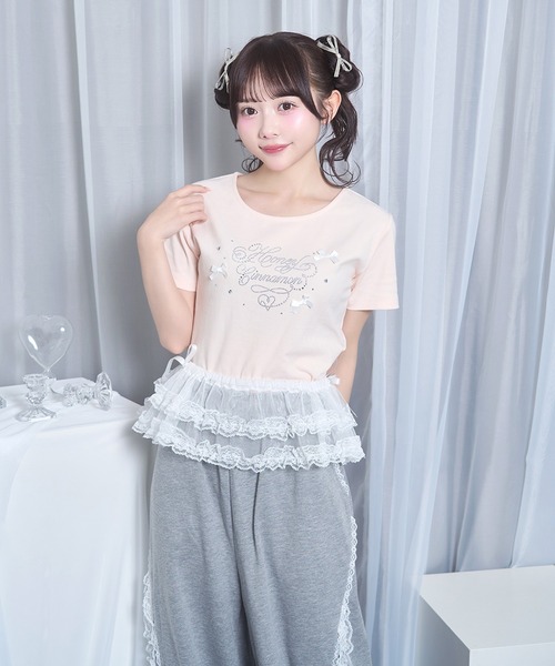 Honey Cinnamon（ハニーシナモン）の「ビジューロゴTシャツ（Tシャツ/カットソー・レディース・ホワイト/ピンク・FREE）」の9枚目の写真