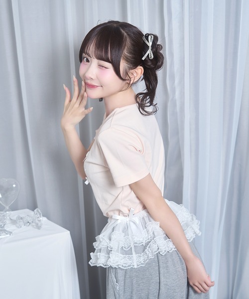 Honey Cinnamon（ハニーシナモン）の「ビジューロゴTシャツ（Tシャツ/カットソー・レディース・ホワイト/ピンク・FREE）」の10枚目の写真